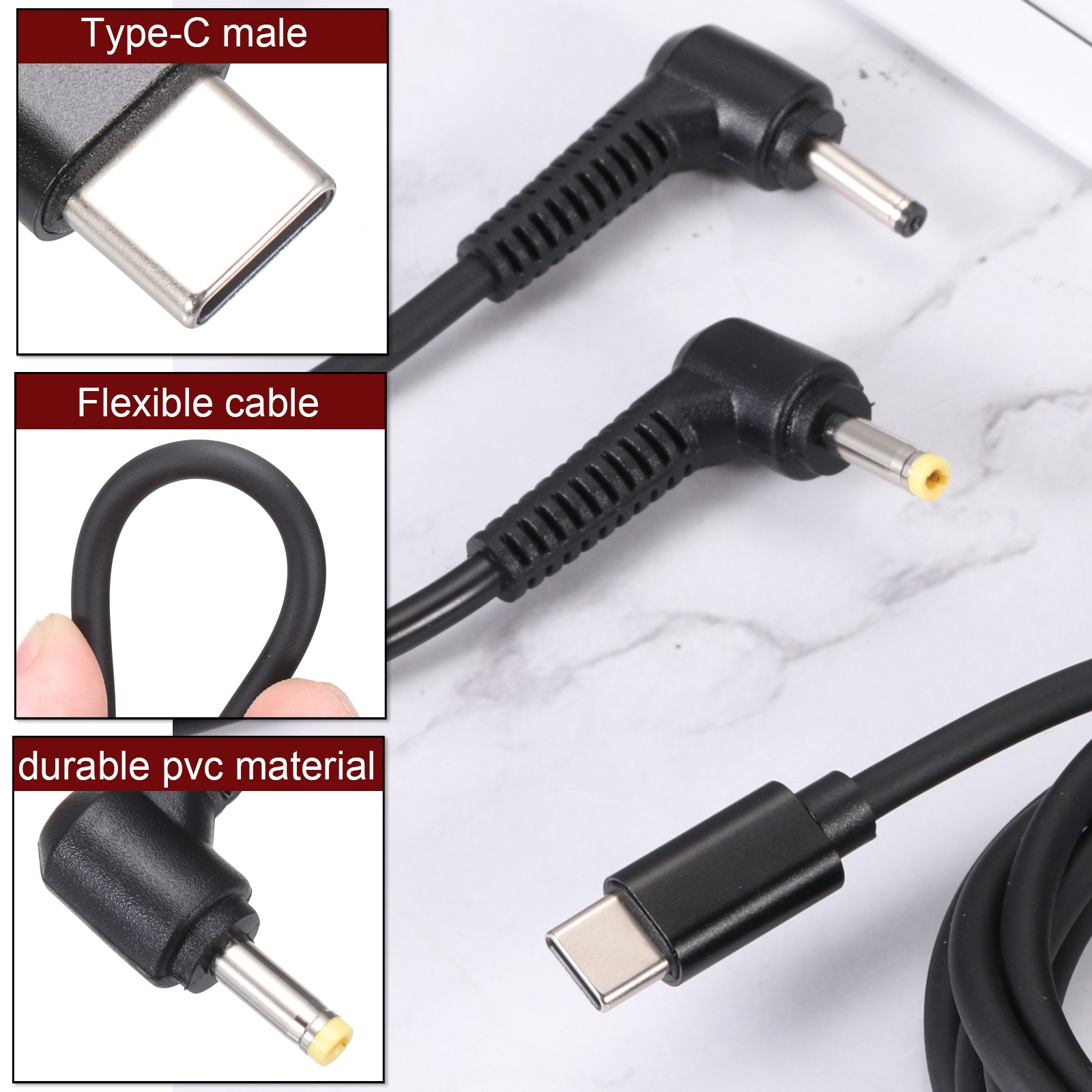 5FT USB C to DC PD Power Fast Charging Cable, 4mmx1.7mm 60W/20V(Black)