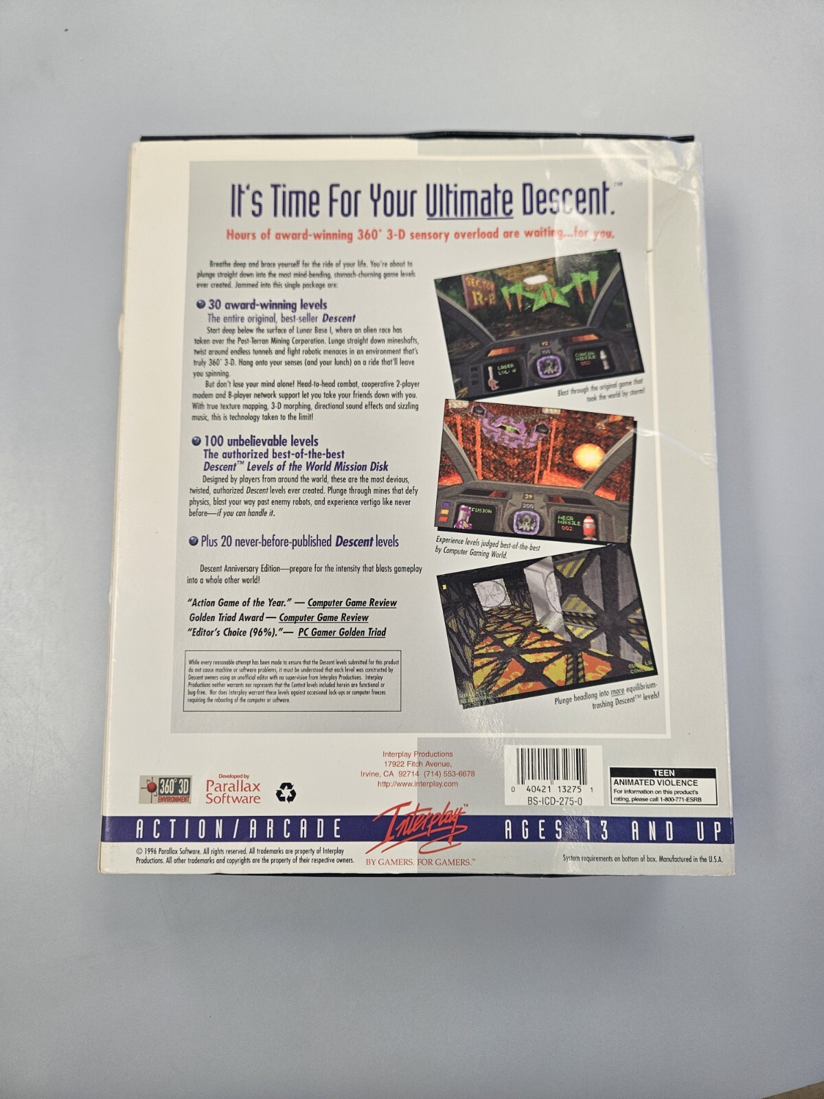 Descent Anniversary Edition Big Box Pc – Complete – RARE – Interplay, 1996