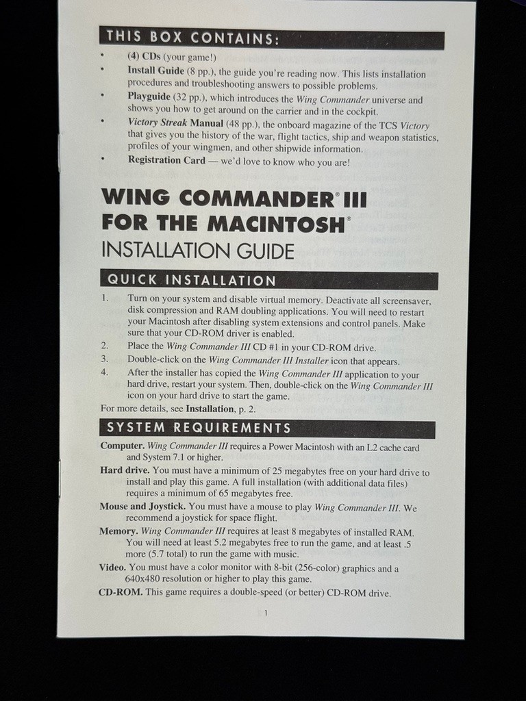 Wing Commander III: Heart of the Tiger ~ Macintosh 1995 ~ all discs with manual