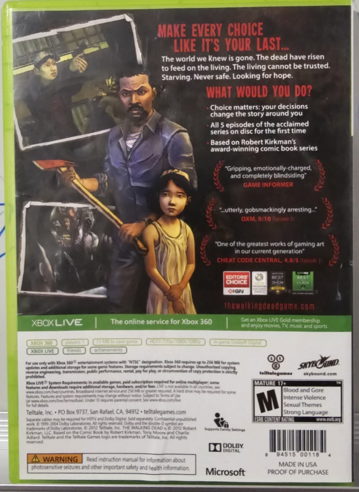 Walking Dead: A Telltale Games Series (Xbox 360, 2012) Complete