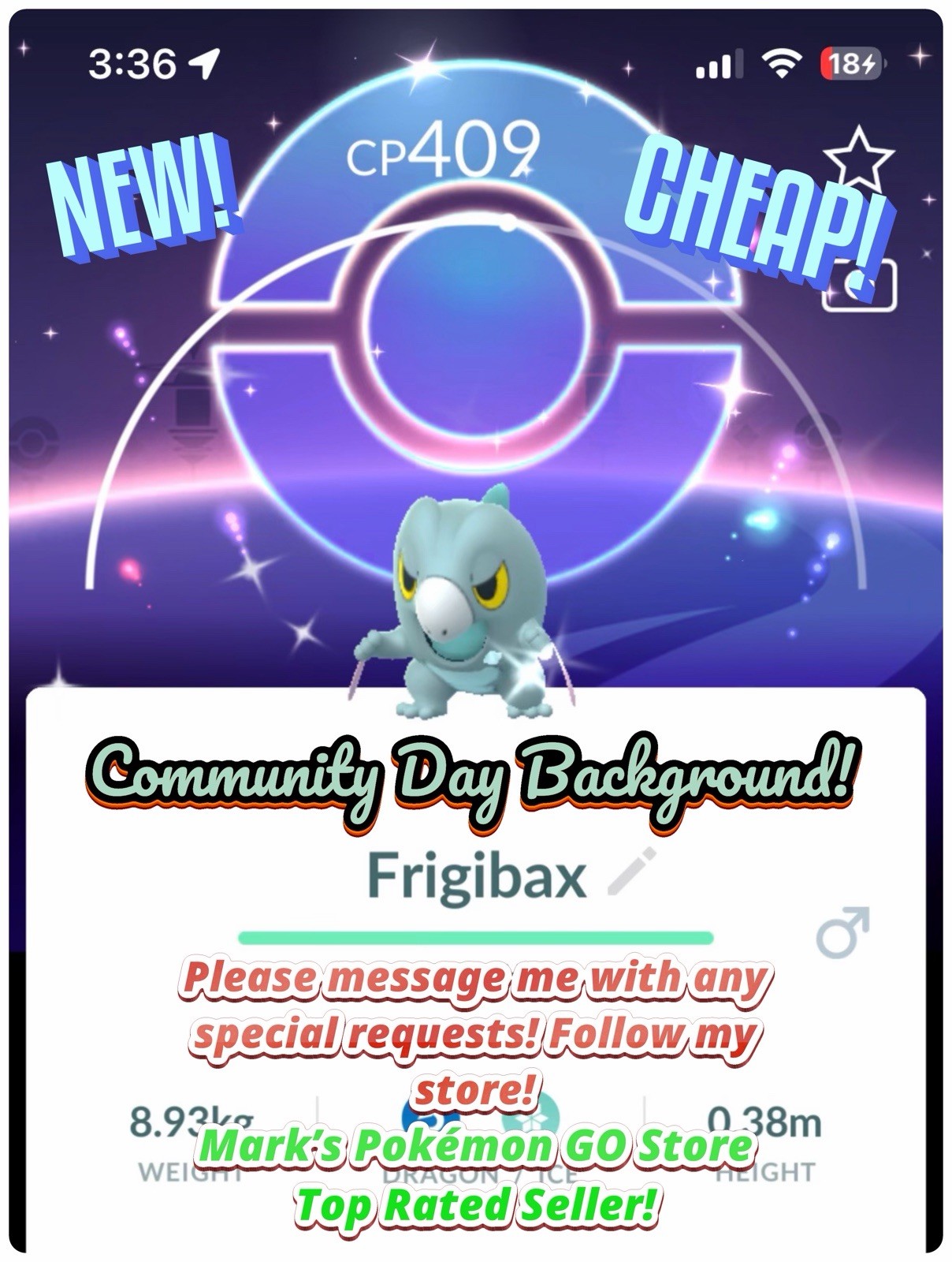 Pokemon✨Shiny Frigibax✨Community Day Background✨TRA-DE✨Go