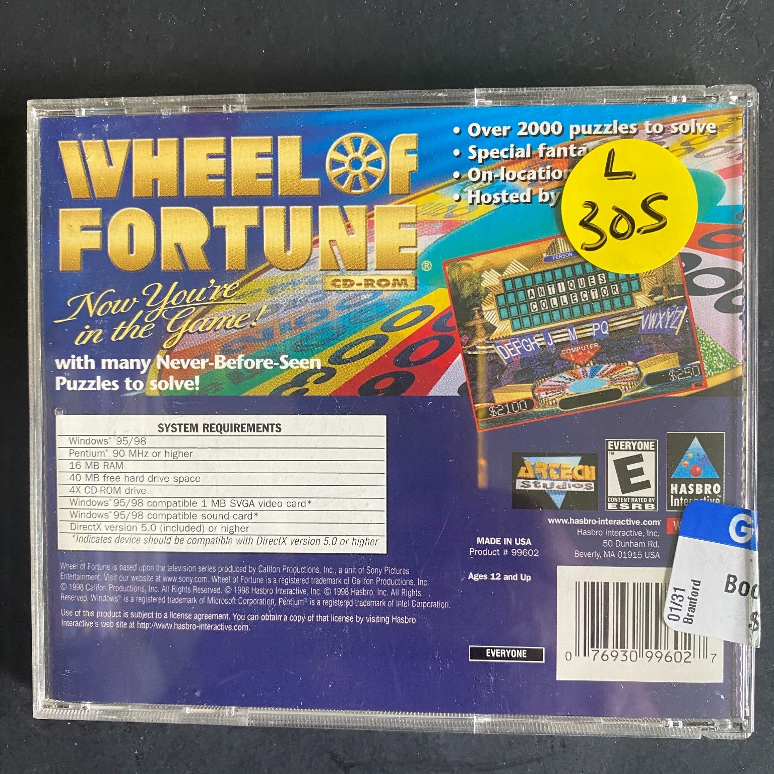 Wheel of Fortune CD-ROM 1998 1st Edition PC Game Hasbro Interactive