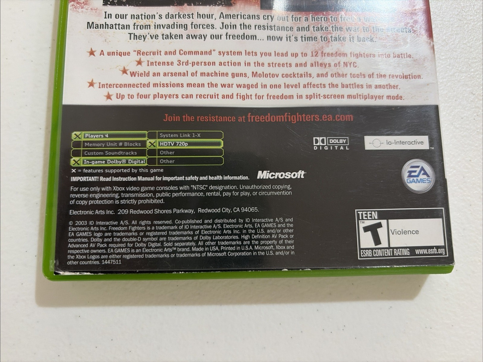 NTSC – Freedom Fighters (Original Xbox) Complete w/ Manual – Rated T – ACC