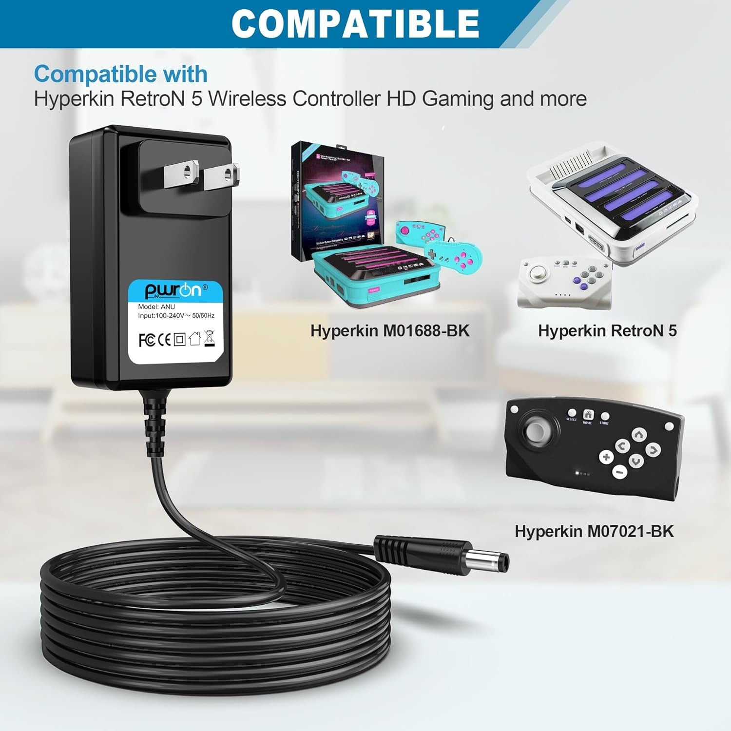 Travel-Friendly 5V 2A Power Adapter for Hyperkin RetroN 5 & Gaming Consoles