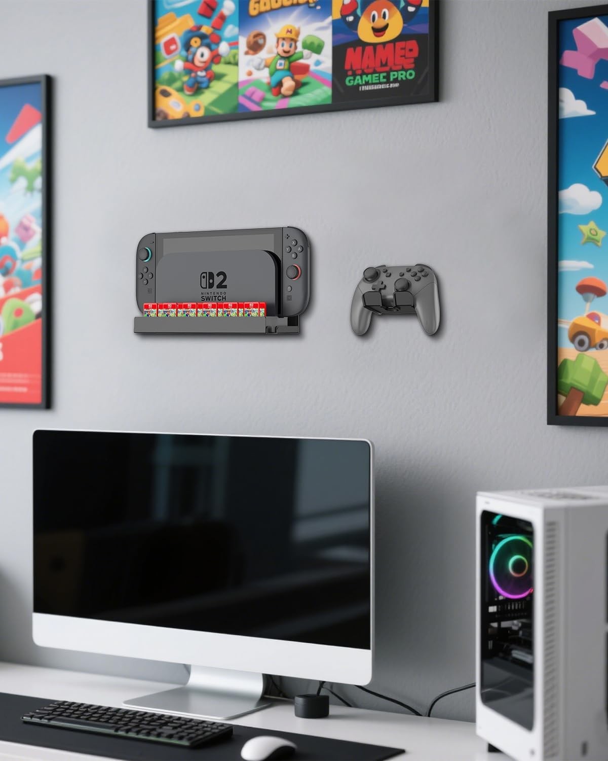 Metal Wall Mount for Nintendo Switch 2 Space-Saving Console Organizer Behind TV
