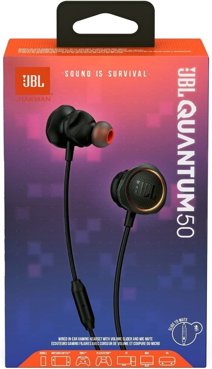 3.5mm JBL Quantum 50 High Performance Stereo In-Ear Gaming Headphones for PC PS4