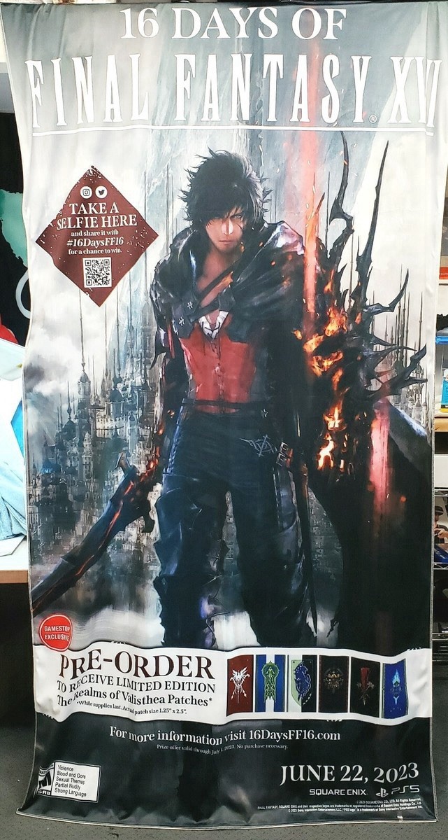 Final Fantasy XVI Gamestop Exclusive PS5 Promo Fabric Poster 7FT x 4FT