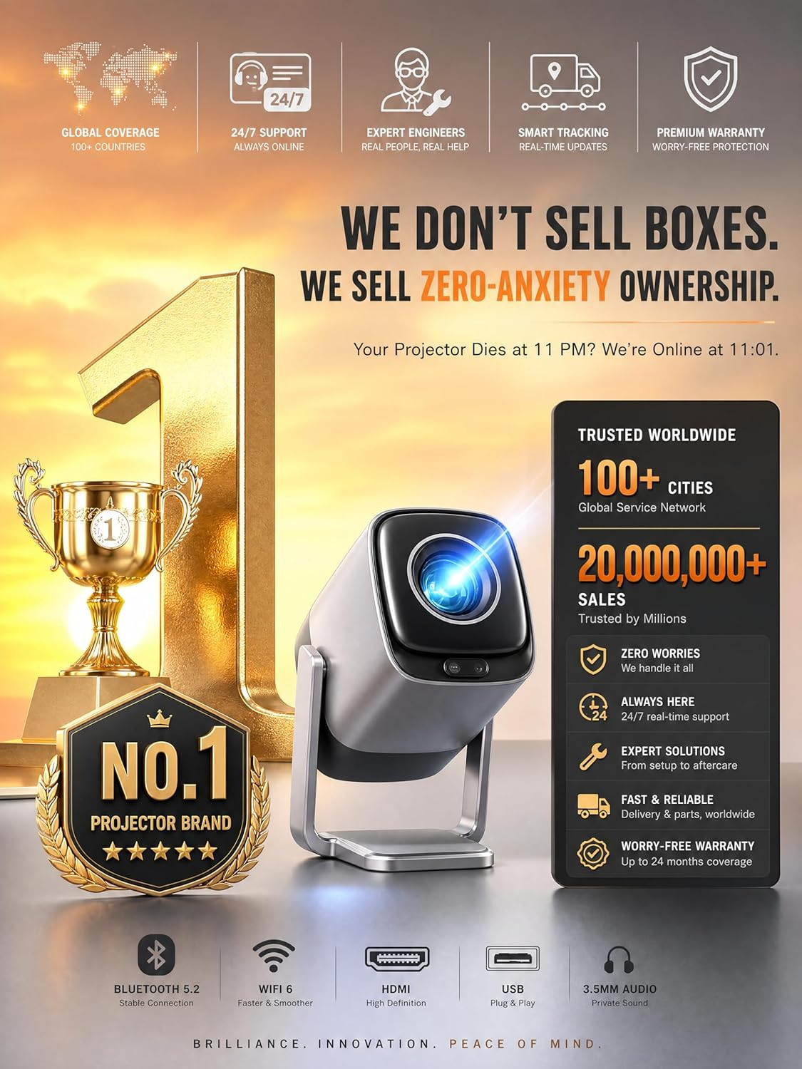 [Compatible with Netflix & TOF Real-Time Focus] Mini Projector with Wifi and Blu