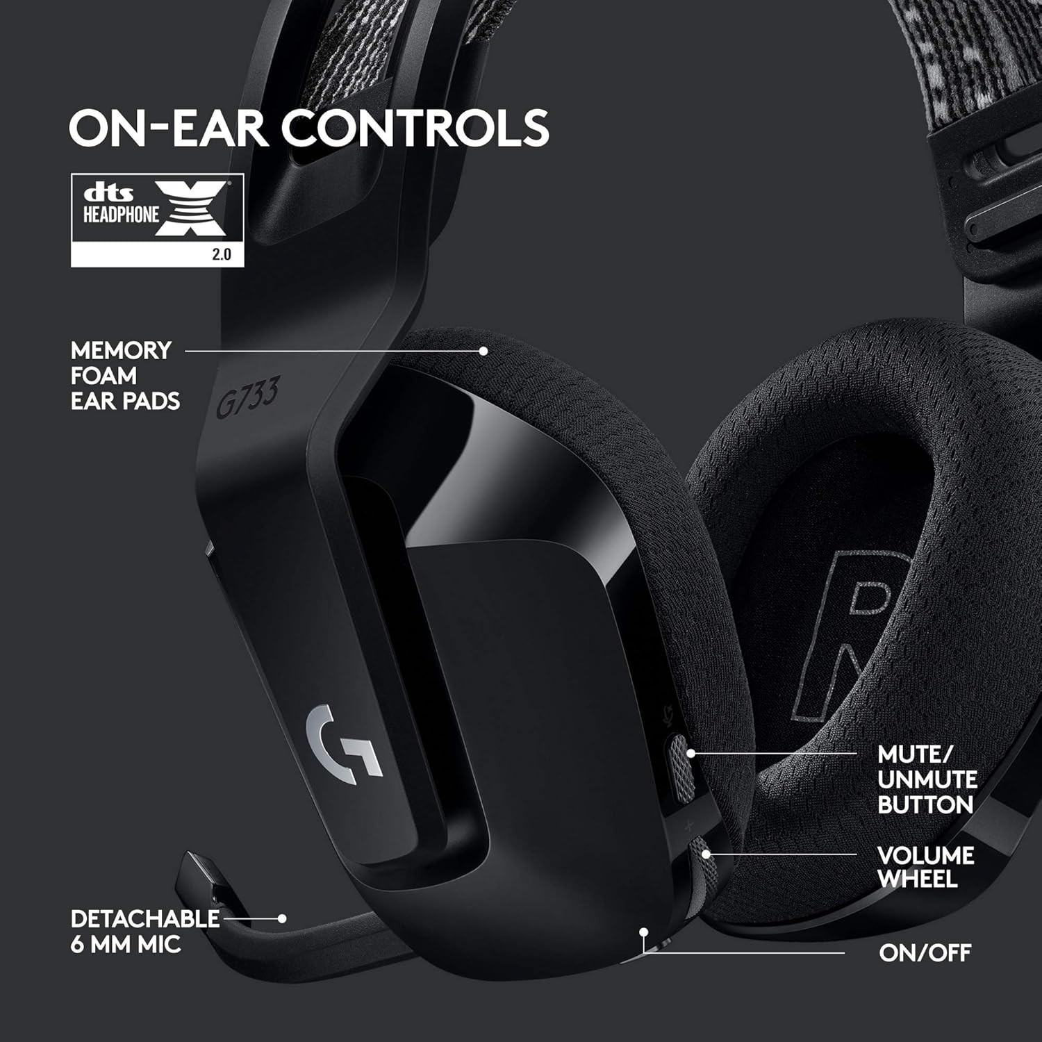 Logitech G733 Lightspeed Gaming Headset Black Wireless Over Ear Sound Isolation