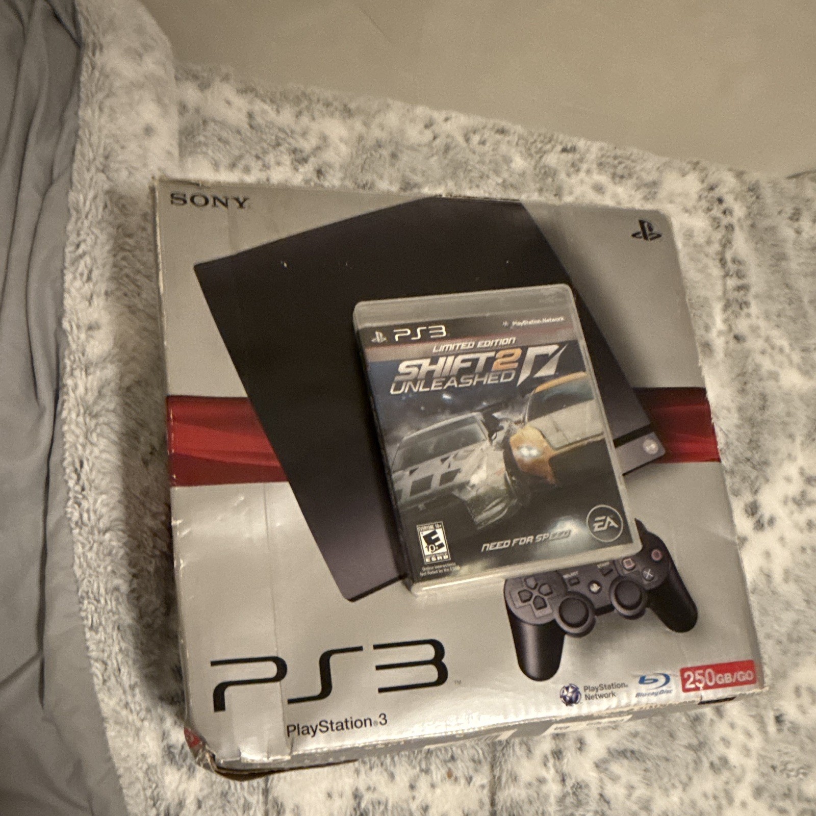 Sony PS3 Slim 250GB Black Console w/ 1 Controller, Cables, NFS Shift 2