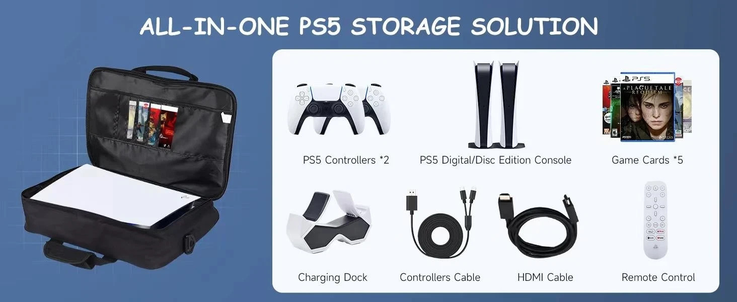 Ps5 Travel Case, Protective Bag for Console, Controllers, Games & Headset
