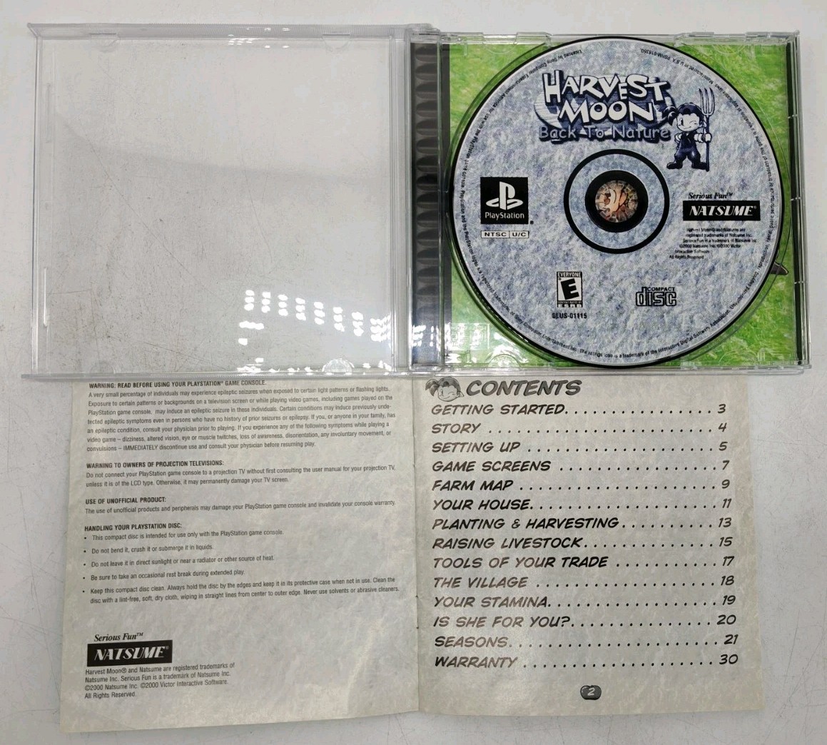 Harvest Moon: Back to Nature (PS1, 2000) *CIB w/ Reg Card + Case Protector* VGC