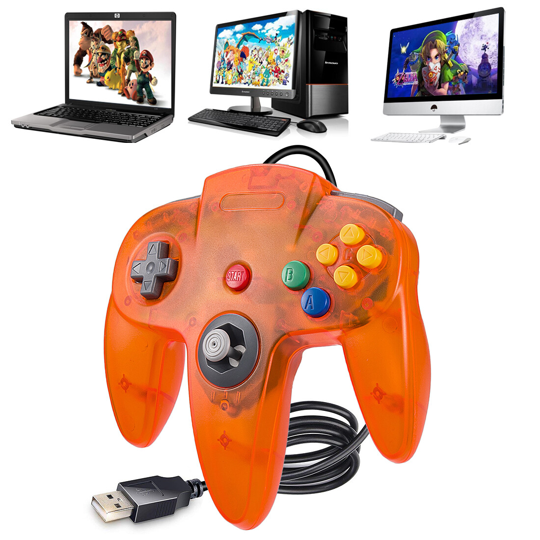 USB N64 Controller Wired/ Wireless SNES NES Joypad For Win PC MAC Raspberry Pi