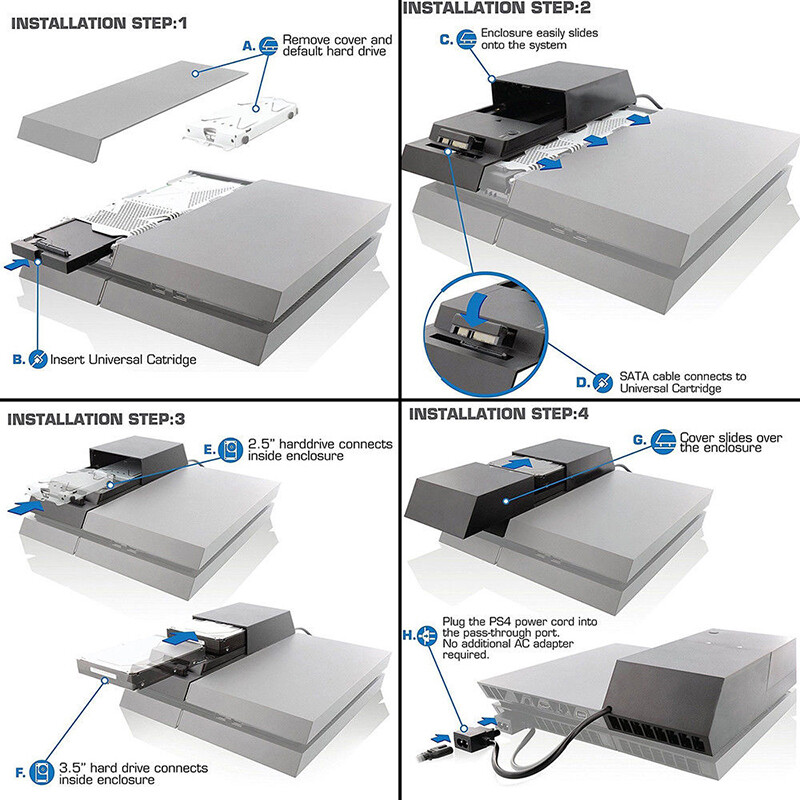 For Playstation4 PS4 2.5in 3.5in 2TB Capacity Data Bank Hard Drive External Box