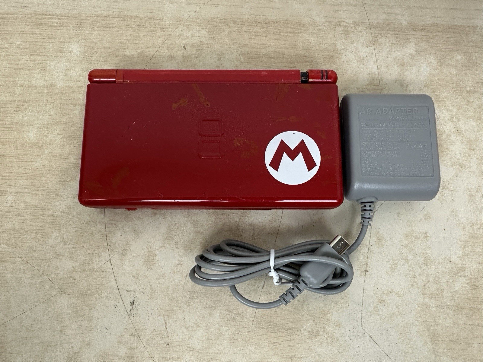 Nintendo DS Lite Mario Edition Console w/ Charger & GBA Cover: WORKS! BAD HINGE!