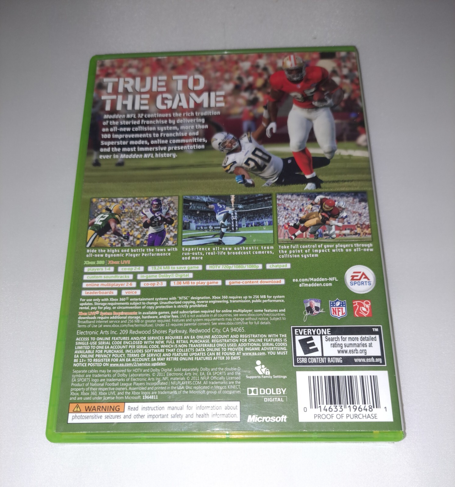 Madden NFL 12 (Microsoft Xbox 360, 2011) CASE + GAME Good Condition