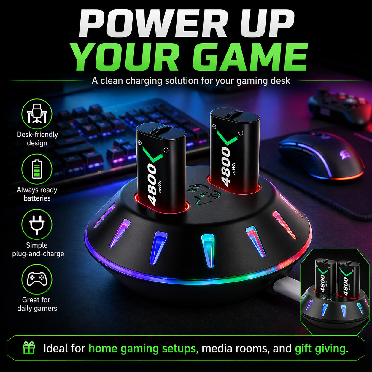 2X4800 Rechargeable Battery Pack for Xbox One/Xbox Series X|S Controller Battery