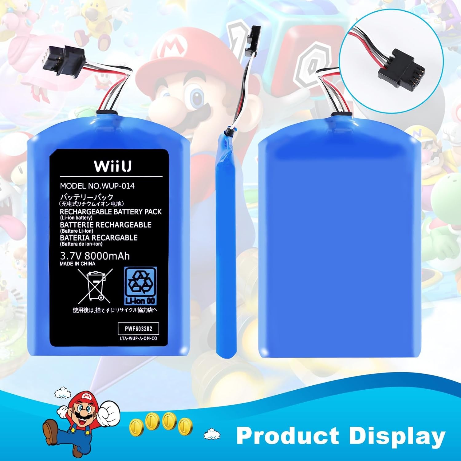 8000mAh Wii U Gamepad Battery, Wii U Battery Replacement Rechargeable Battery Pa