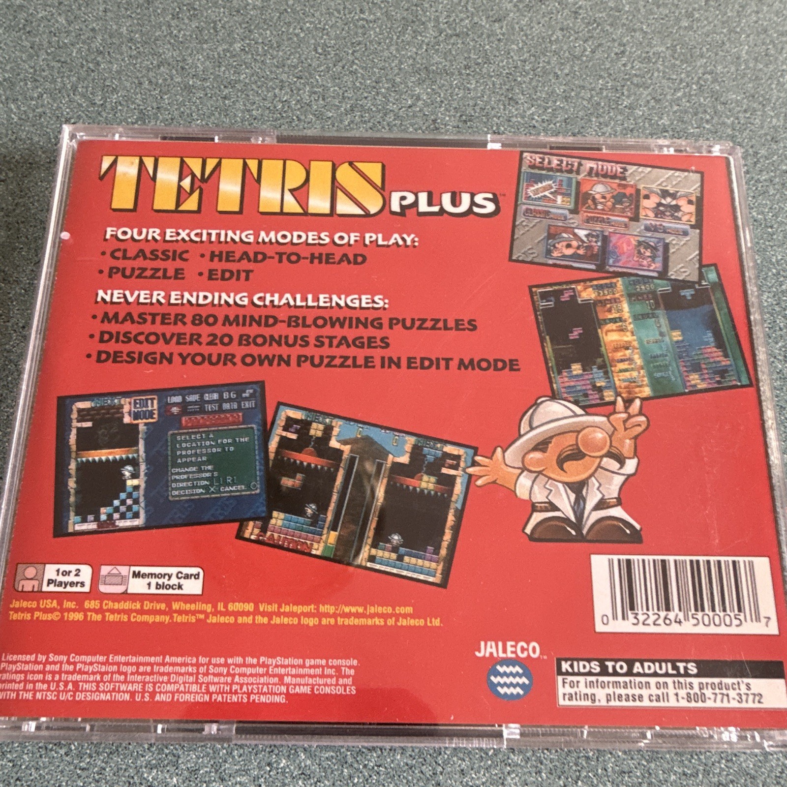 Jaleco Tetris Plus PS1 w/ Manual, KA NTSC-U/C (US/CA) 1996 Puzzle