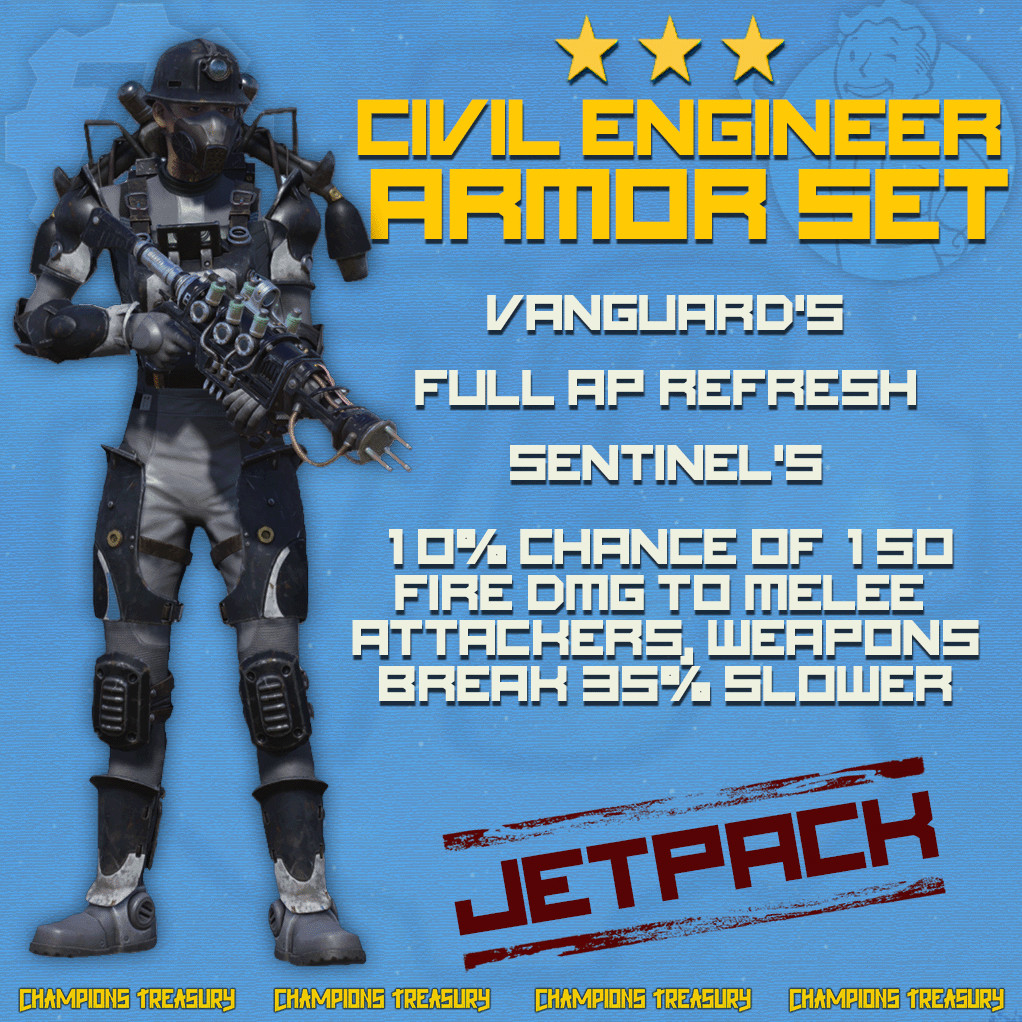 FALLOUT 76 PC CIVIL ENGINEER ARMOR SET VANGUARD’S POWERED SENTINEL’S +HELMET