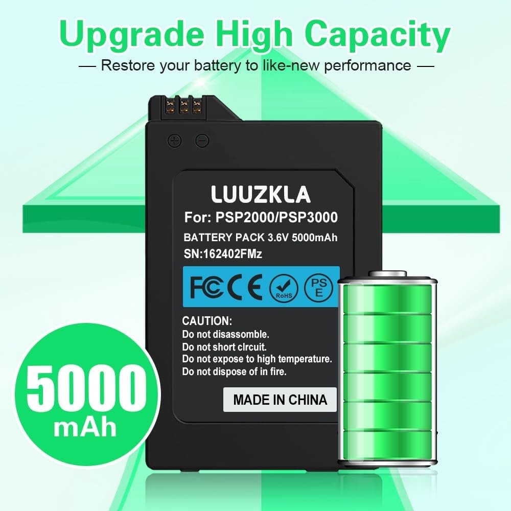 5000mAh Replacement Battery for PSP 2000/3000 with Safety Certifications