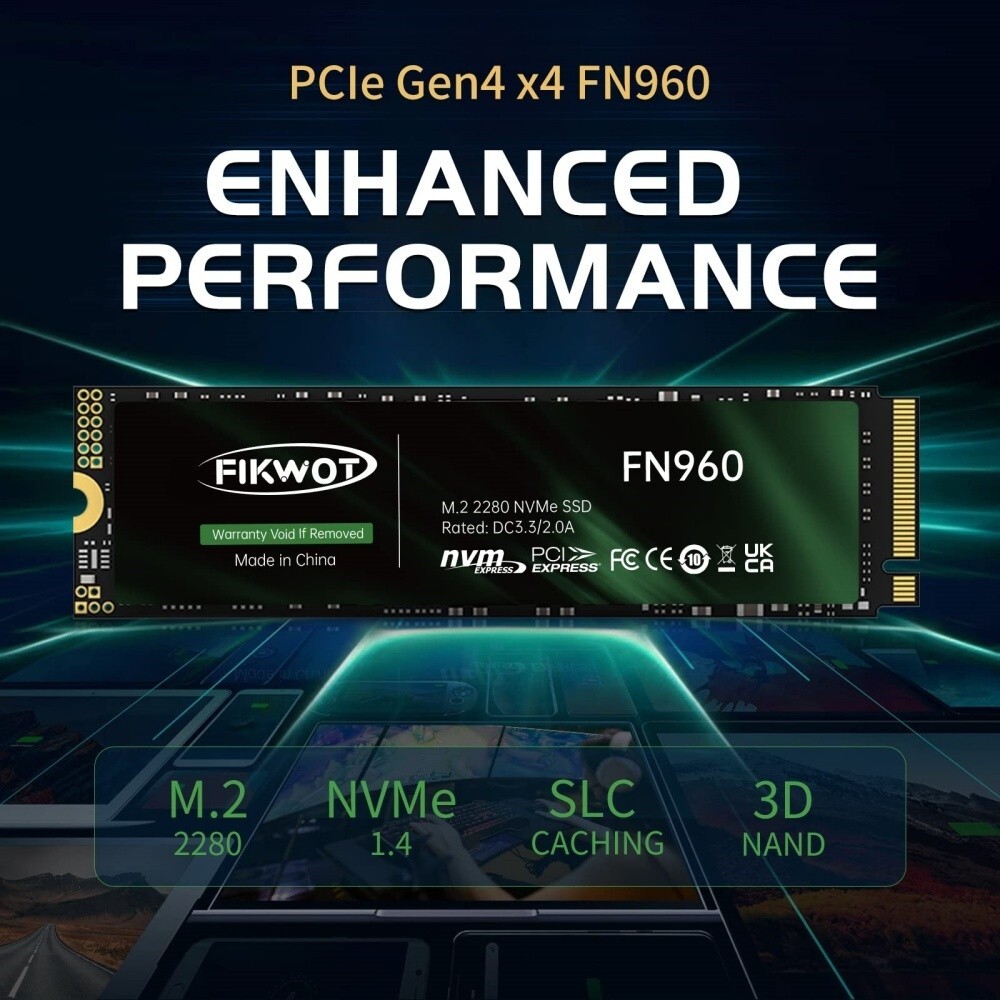 Fikwot 512GBSSD PS5 PCIe 4.0 TLC NVMe M.2 Internal Solid State Drive w/ Heatsink
