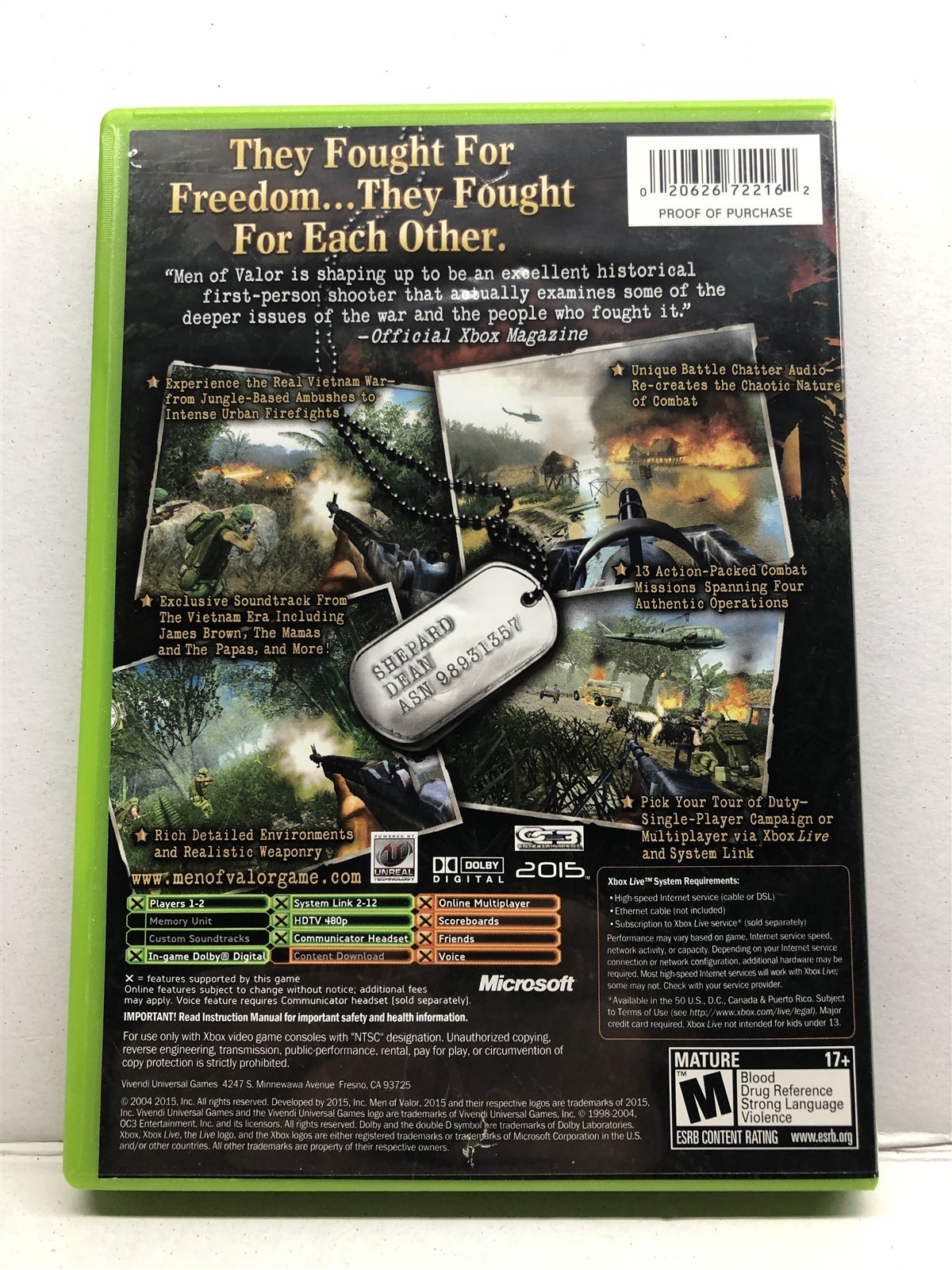 Men of Valor (Microsoft Xbox, 2004) Complete Tested Working – Free Ship