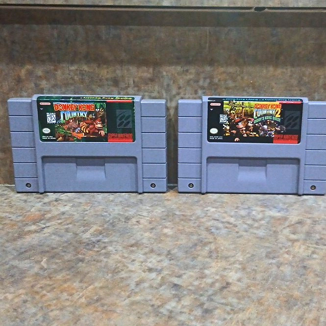 Nintendo Donkey Kong Country + Donkey Kong Country 2 SNES Cartridges NTSC-U/C