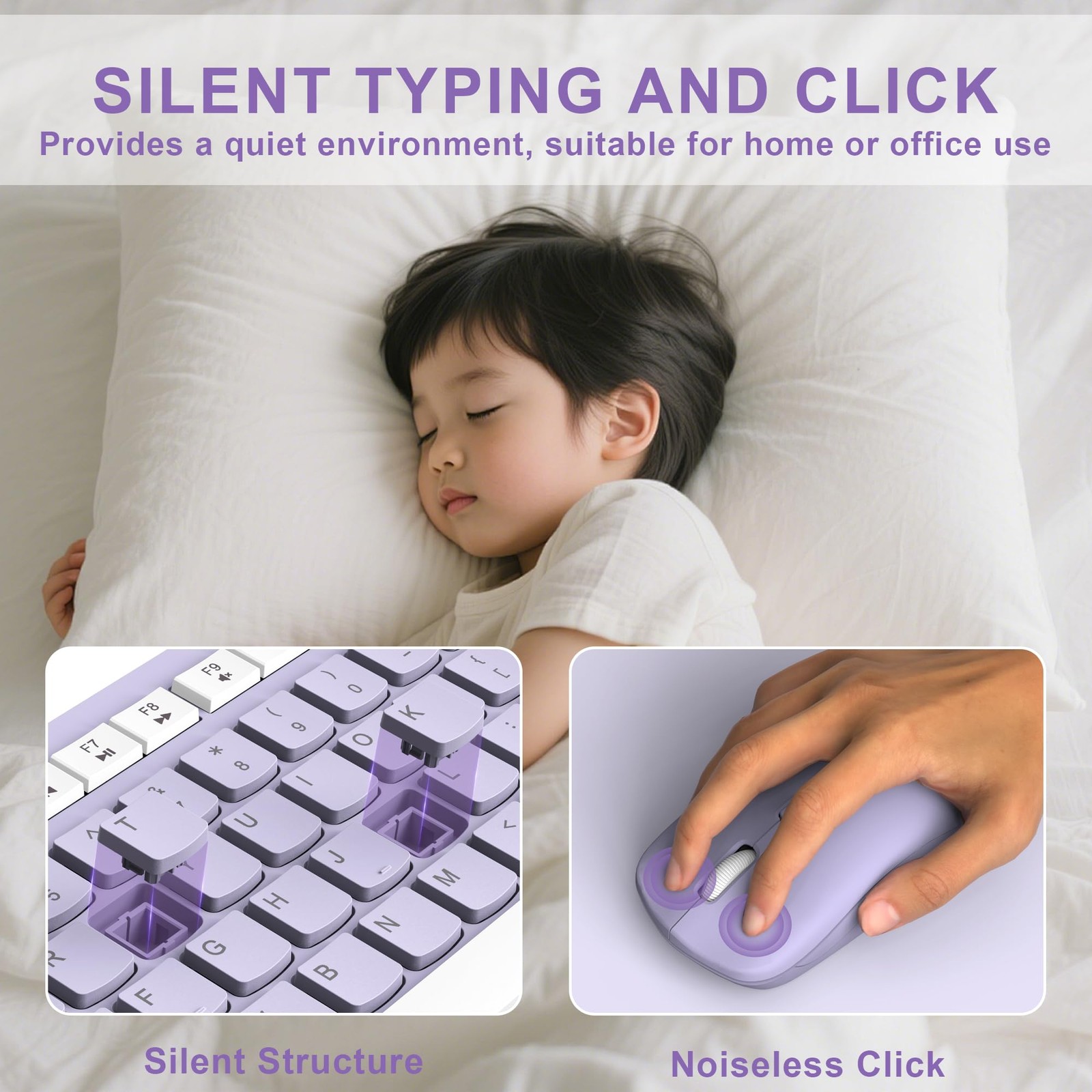 Wireless Keyboard and Mouse Combo, Full-Sized Purple