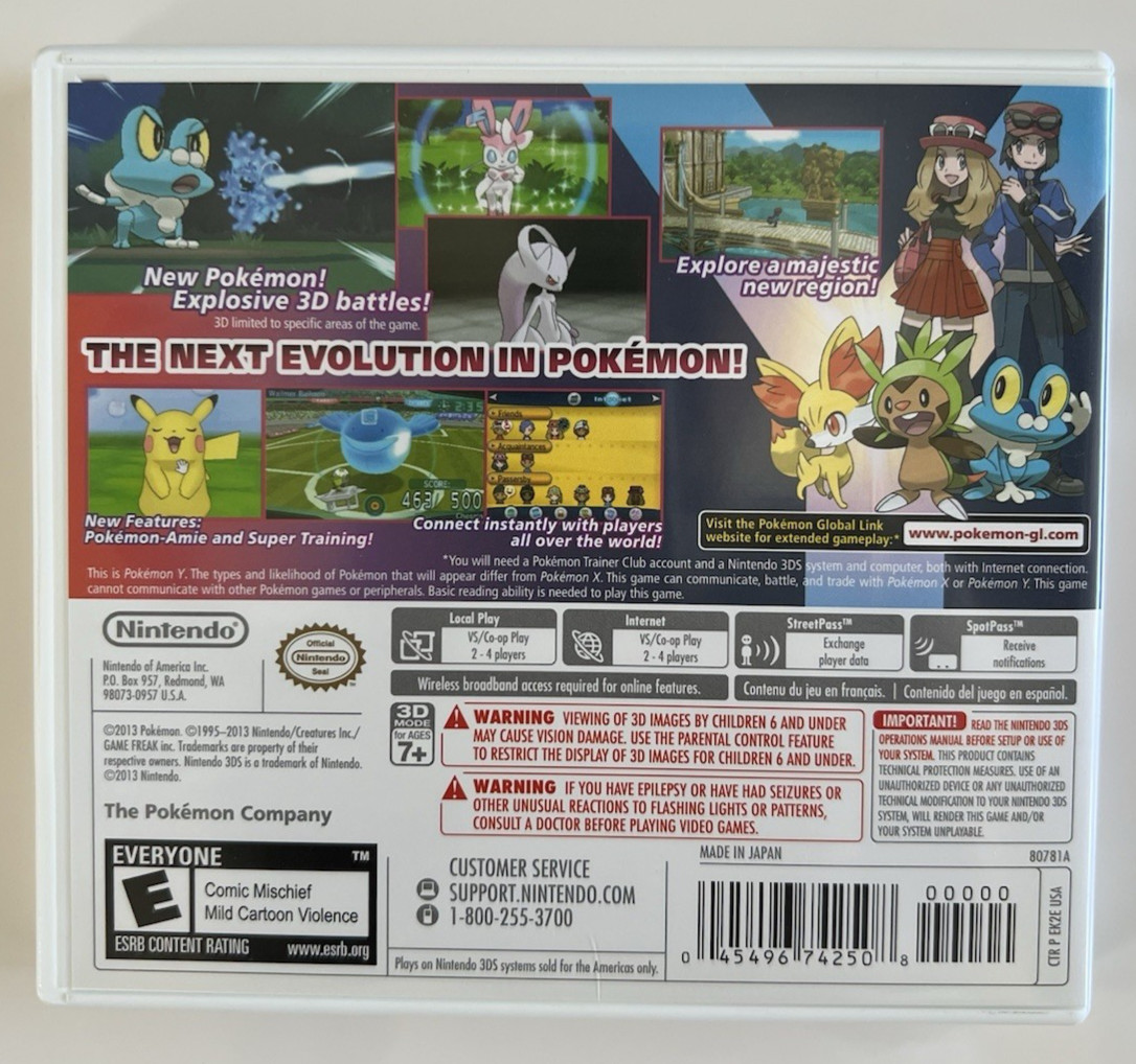 Nintendo Pokémon Y Nintendo 3DS CIB Complete Insert & Manual, Rated E, NTSC-U/C