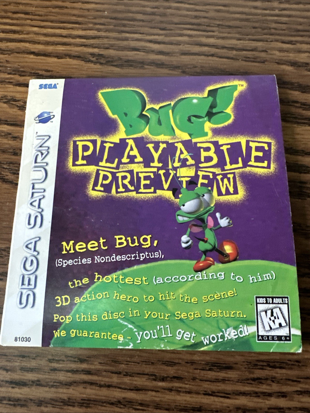 Bug! Playable Demo Sega Saturn 1995 Game Disc and Sleeve