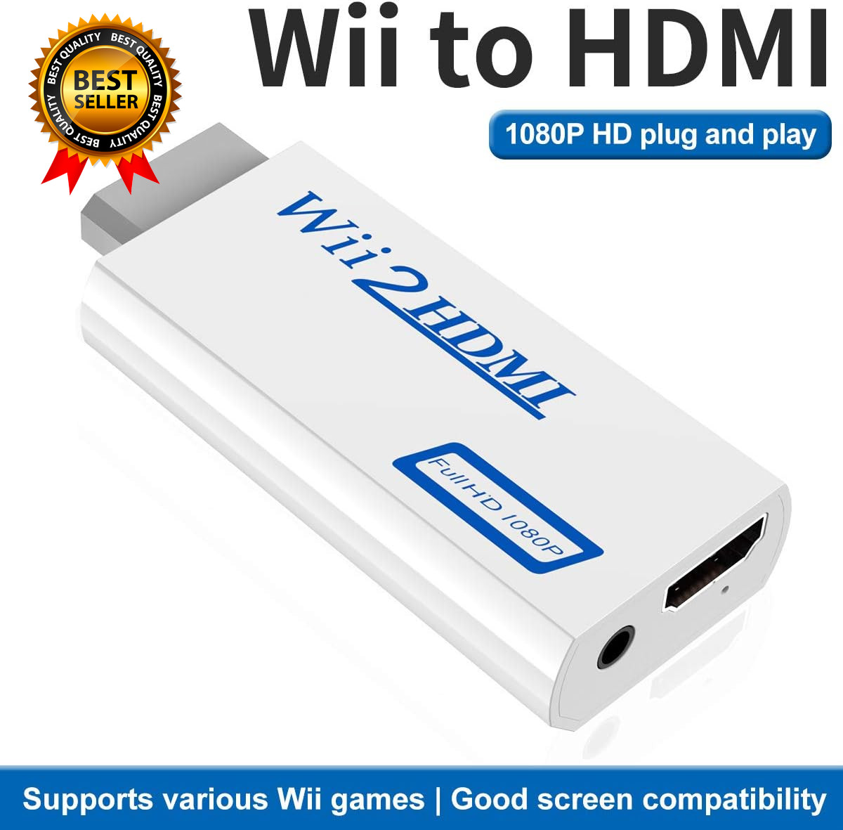 Wii to HDMI Adapter Converter with 3.5Mm Audio Jack & 1080P 720P HDMI Output