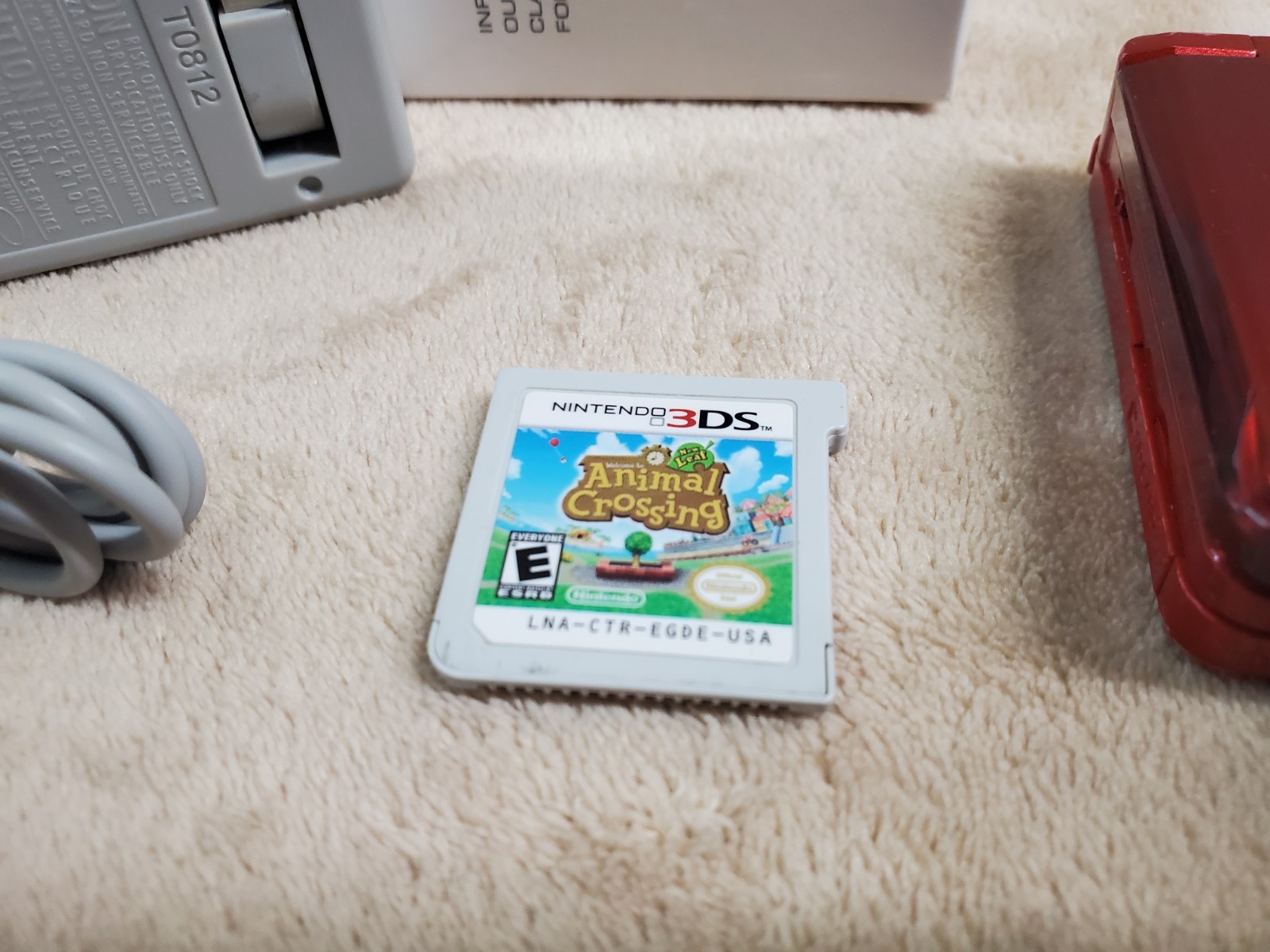 Nintendo 3DS Flame Red Handheld Console Bundle Animal Crossing New Leaf Charger