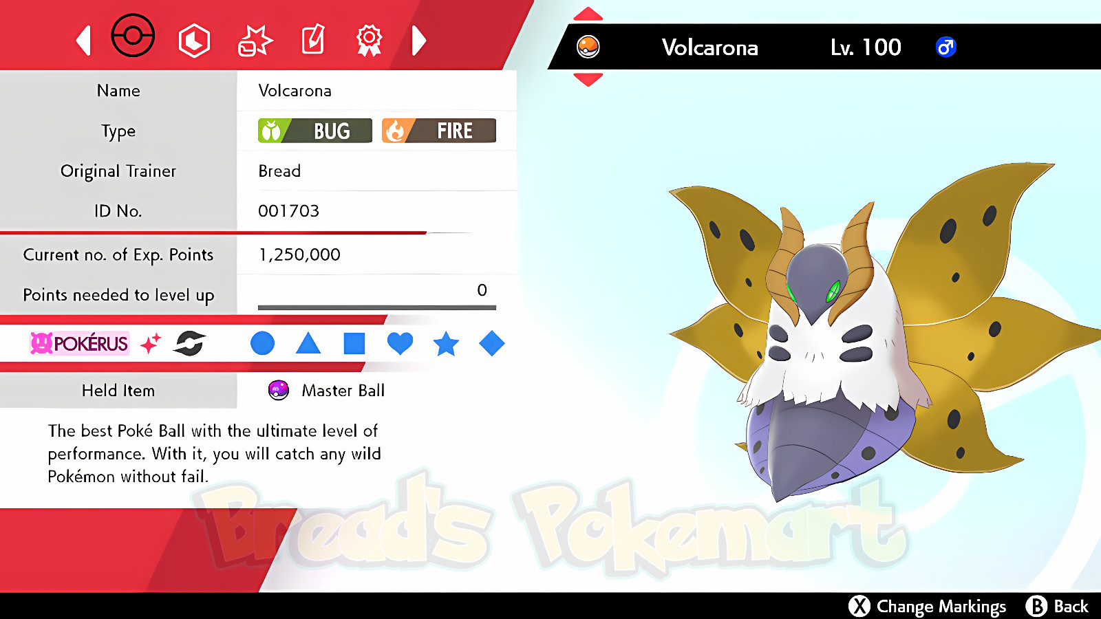 VOLCARONA ✨ Ultra SHINY 6IV ✨ Pokemon SWORD and SHIELD lv100 EVs +MasterBall