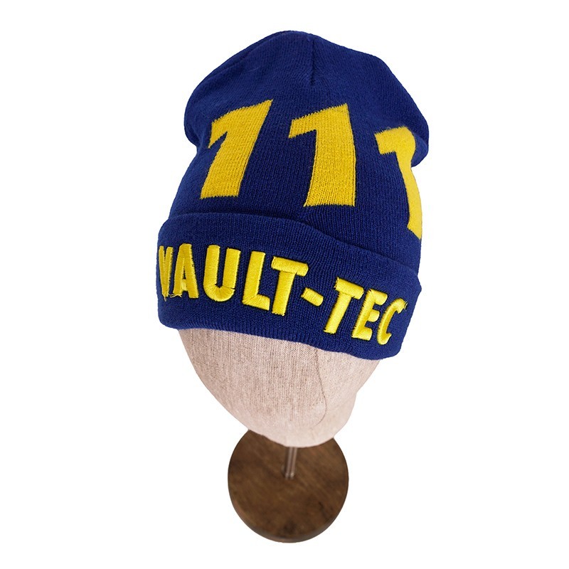 Bethesda Fallout Vault-Tec Vault 111 Beanie Blue & Yellow Stretch Cuffed 2016