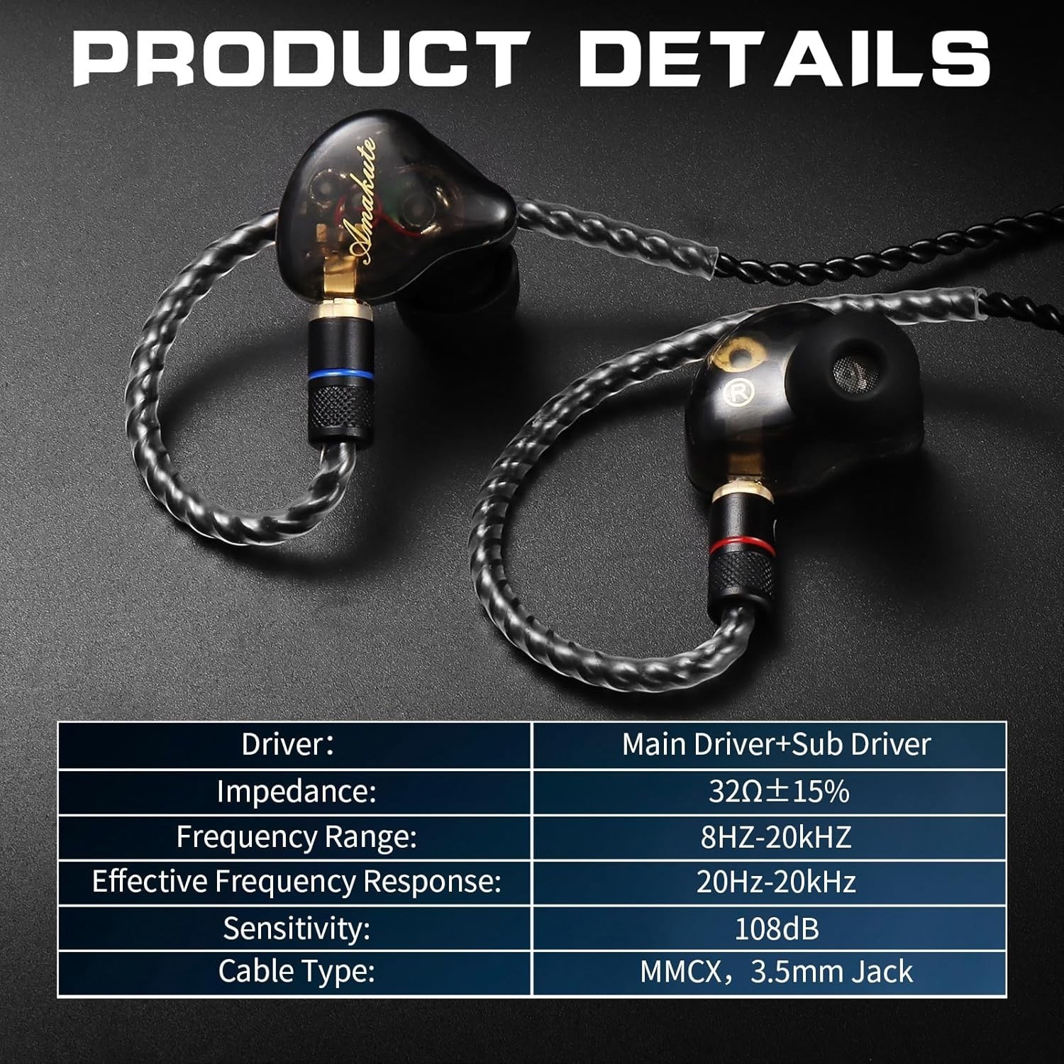 Noise-Isolating In-Ear Monitors with Detachable MMCX and Silver-Plated Cable
