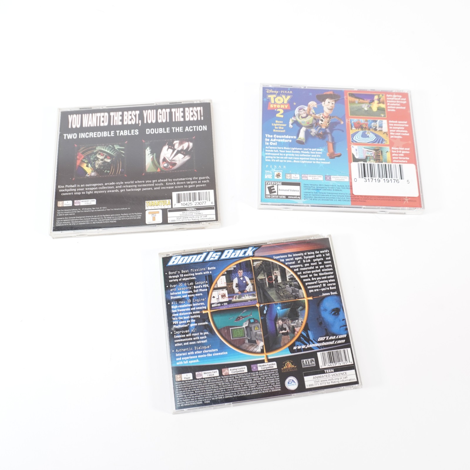 Sony Play Station Kiss Pinball Toy Story 2 James Bond 007 video game set