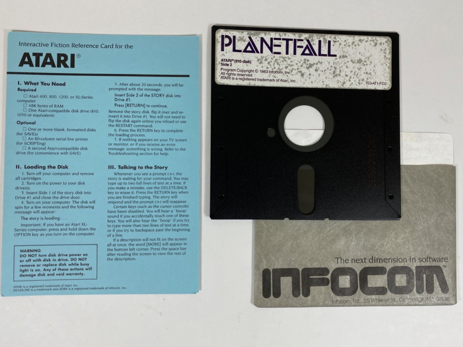 PLANETFALL INFOCOM Atari 400/800 COMPLETE w Feelies Inserts Postcards Folio!