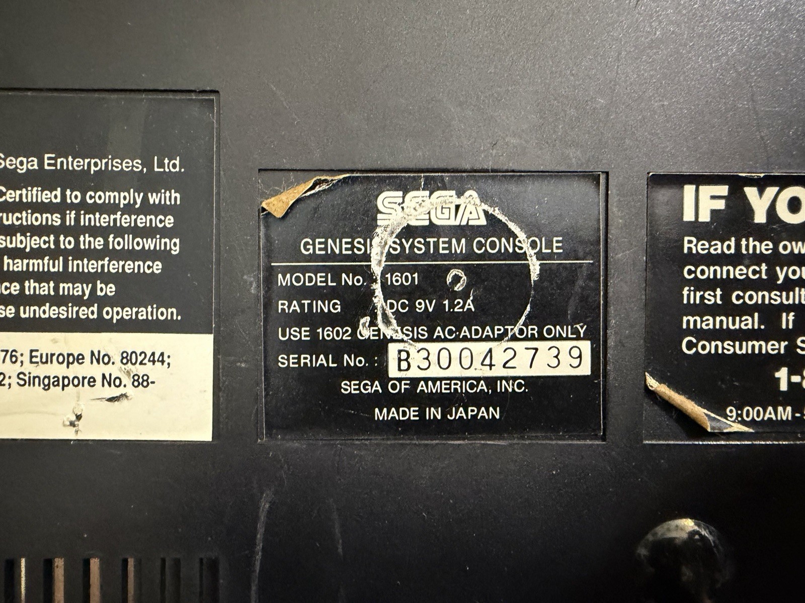 Sega Genesis 16 Bit 1601 – Untested / For Parts or Repair