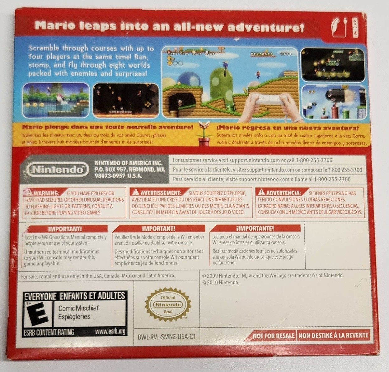 New Super Mario Bros. Wii (Nintendo Wii, 2009) with Sleeve, Tested