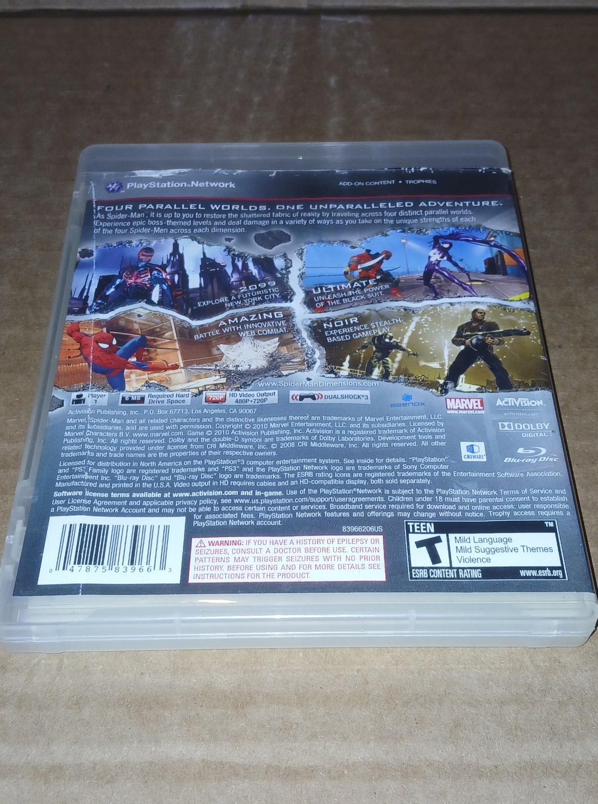 Spider-Man ~ Shattered Dimensions For Sony PlayStation 3, 2010 (No Manual)
