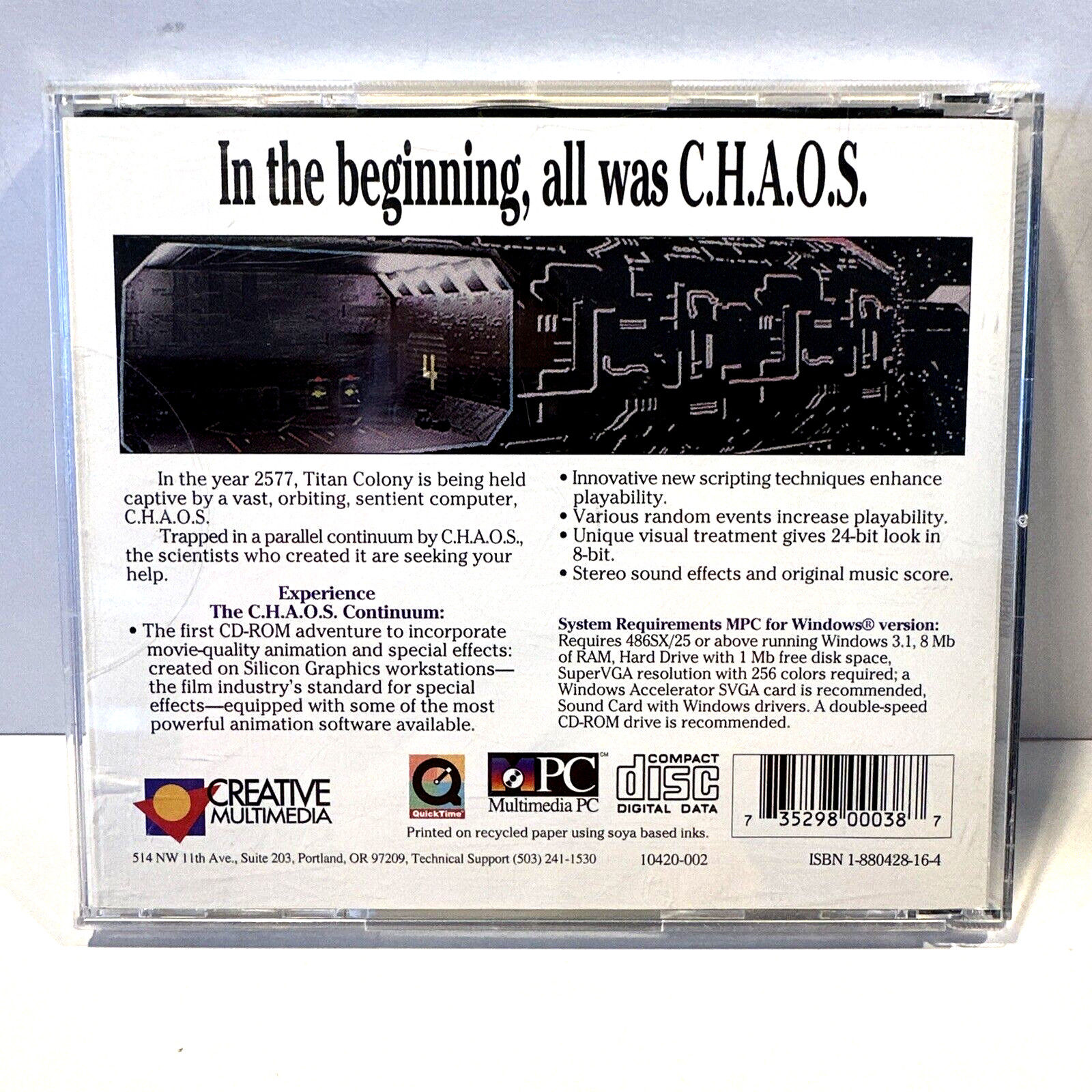 THE CHAOS CONTINUUM PC GAME CD-ROM A CINEMATIC SCIENCE-FICTION BRAND NEW SEALED