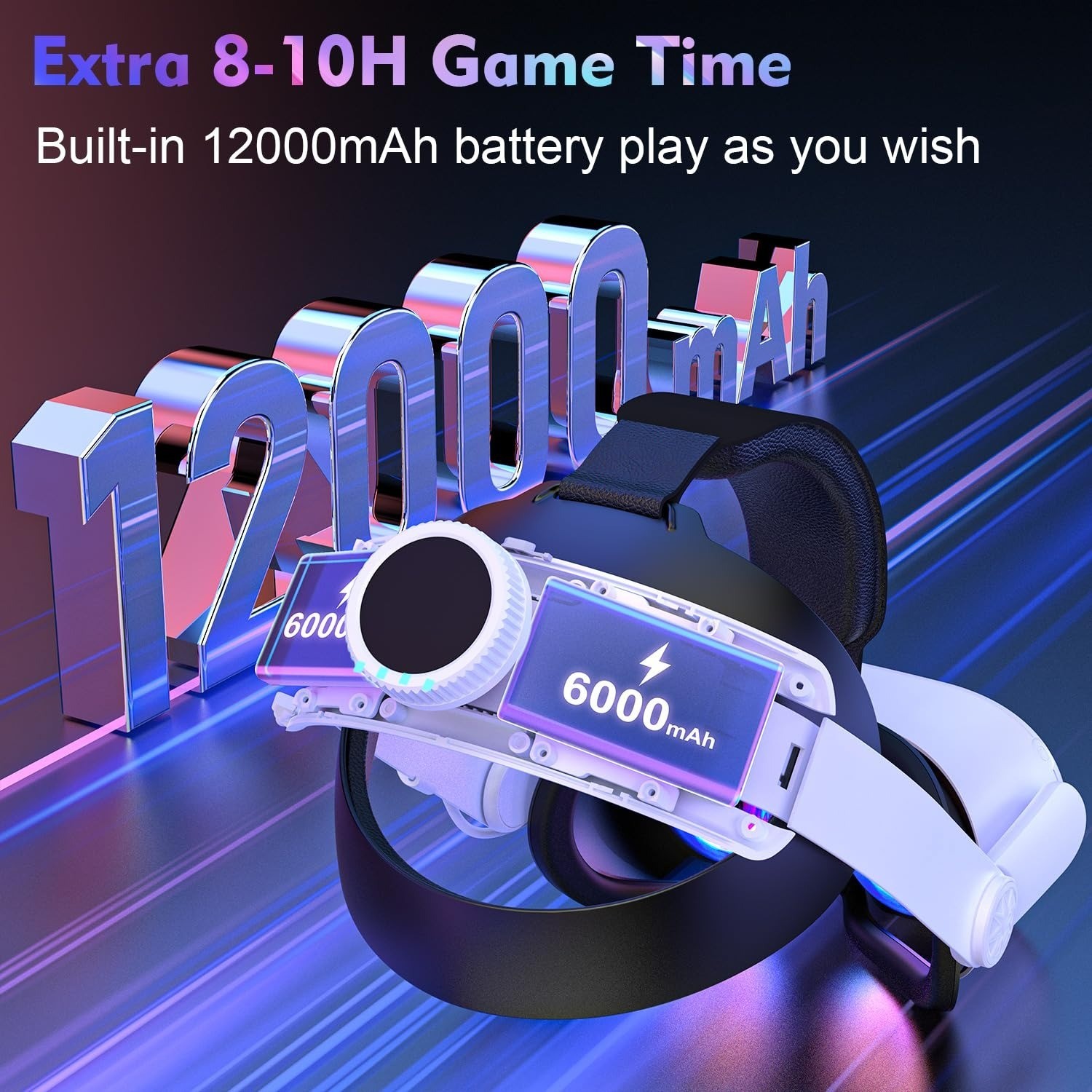 BROKELIT RGB Head Strap with 12000mAh Battery for Oculus Quest 2
