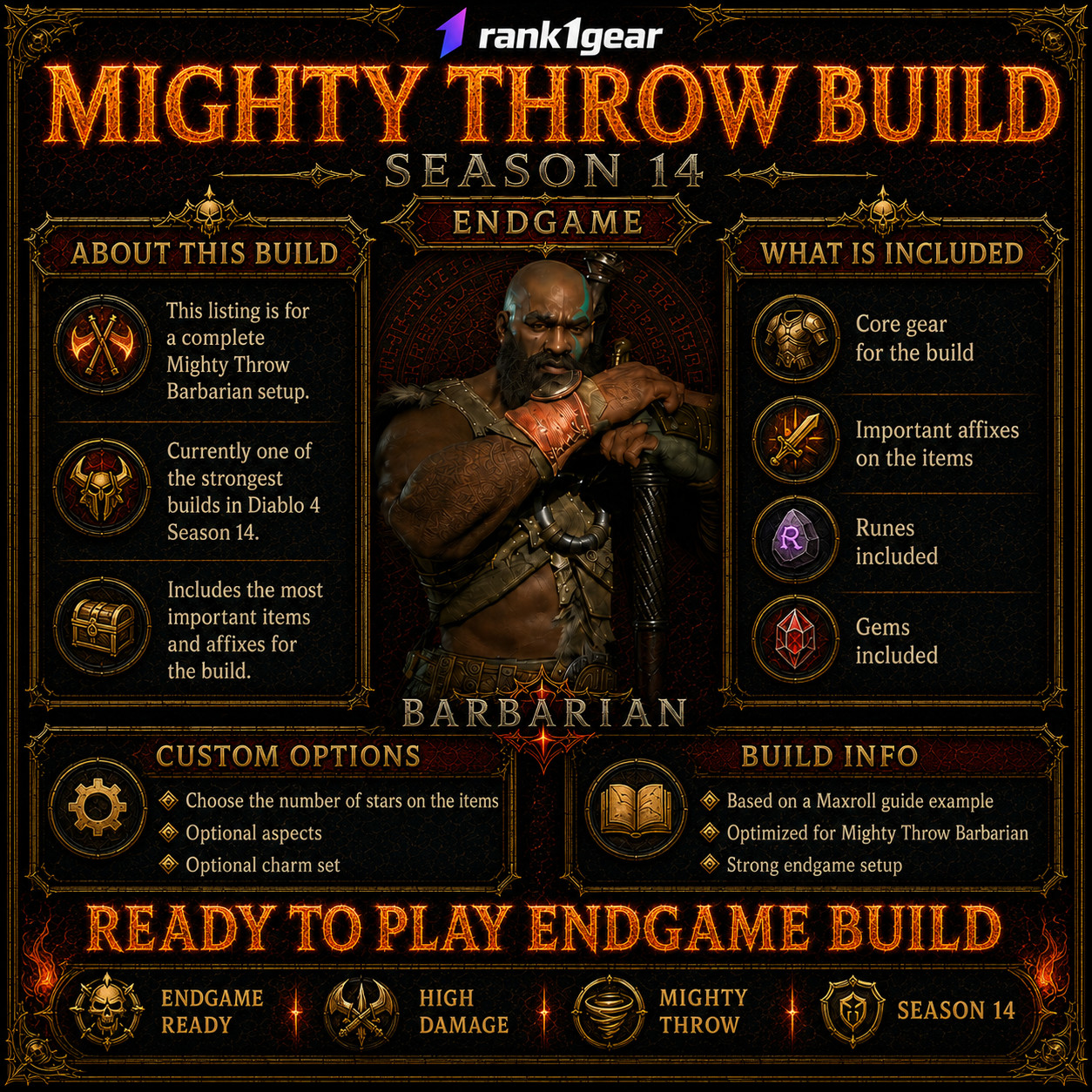 Diablo 4⚔️ Season 14⚔️Mighty Throw Barbarian Build Endgame⚔️BEST BUILD ⚔️S+ TIER