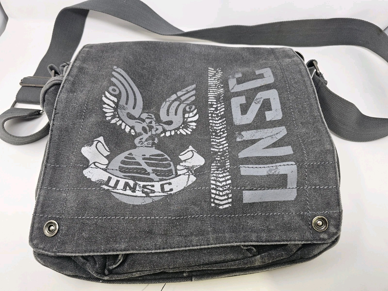 RARE 2007 UNSC Microsoft Halo 3 XBOX Gray Canvas Messenger Bag Master Chief