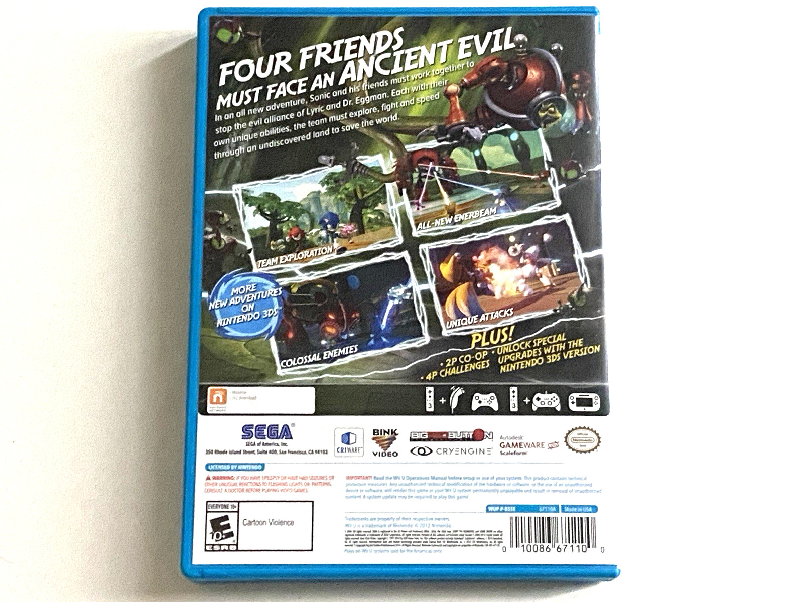 Sonic Boom Rise of Lyric Nintendo Wii U Good Disc Game Case Hedgehog Kids Sega
