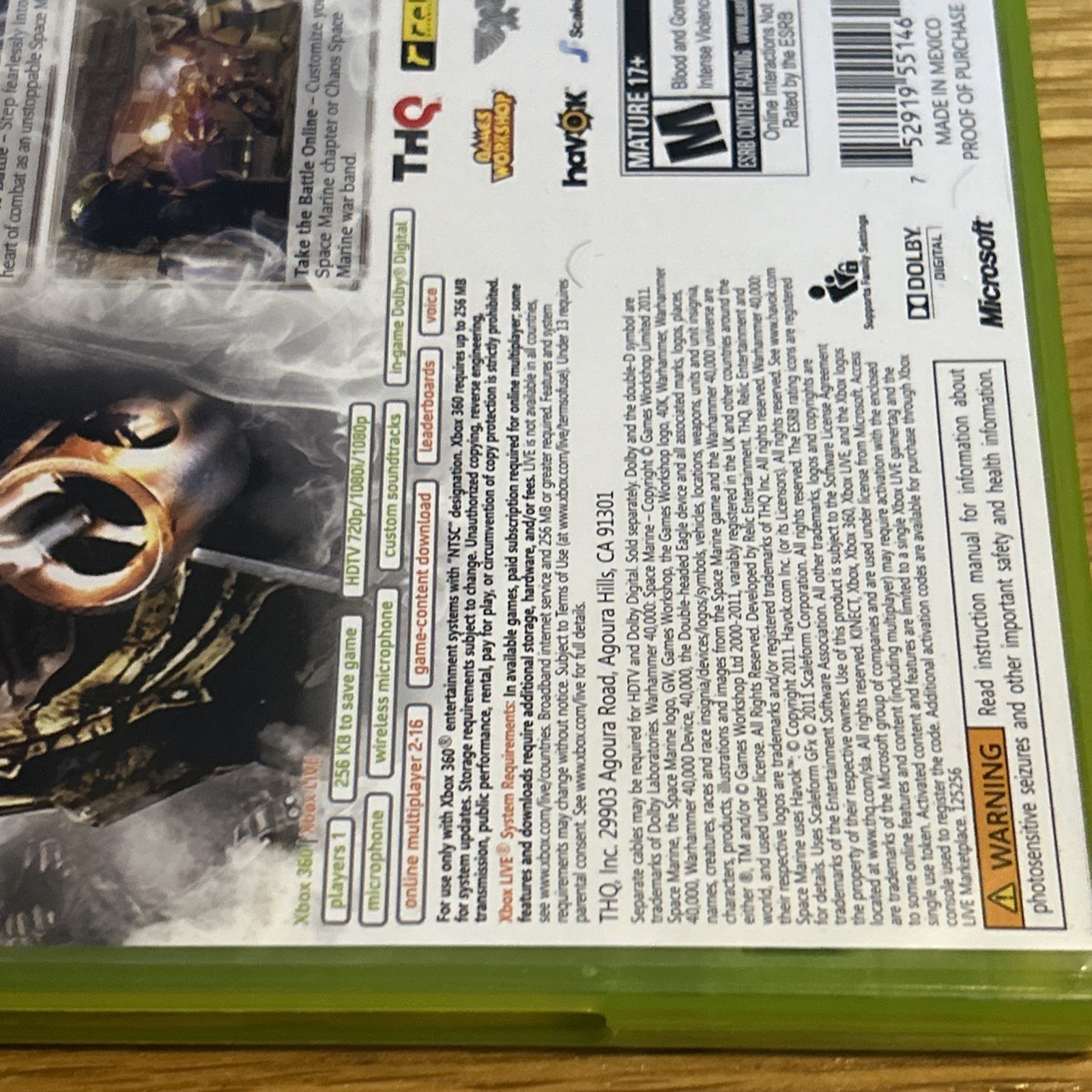 Warhammer 40,000 40k Space Marine Xbox 360 CIB Complete In Box with Manual