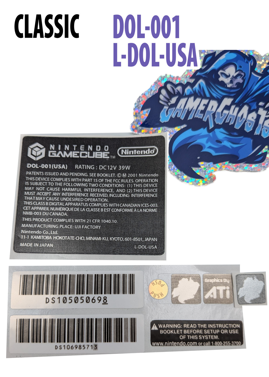 Nintendo GameCube Console Label / Decal / Sticker Set – USA / CAN – NTSC