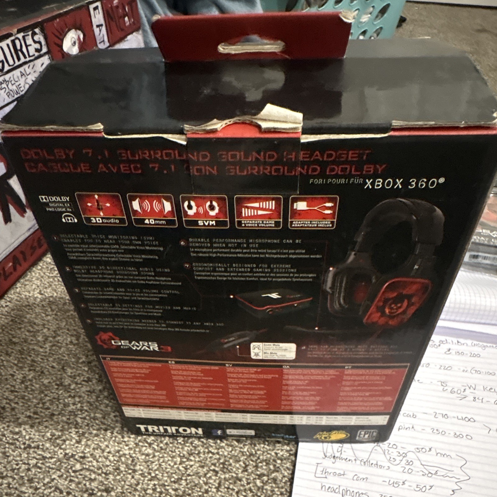 Tritton Gears of War 3 Dolby 7.1 Surround Headset Xbox 360 Black/Red Open Box