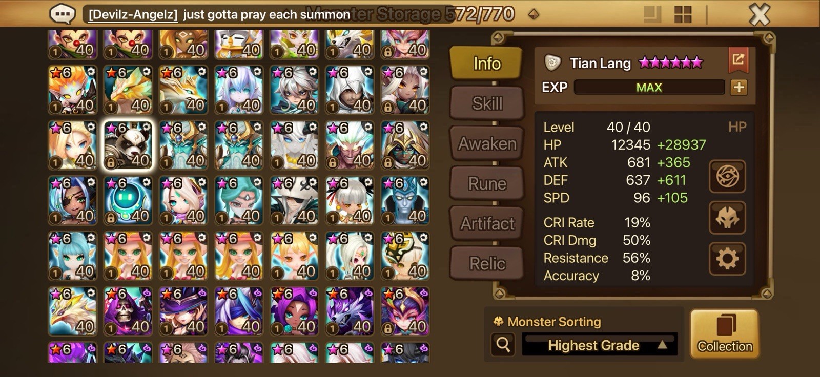 SUMMONERS WAR ENDGAME LD5X6 PONTOSX2 BIRGITTA, NARAHA, TIAN LANG, GROGEN